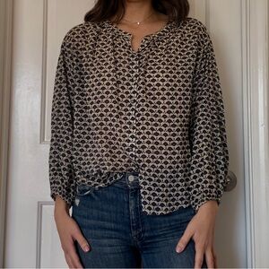 Navy and Cream Patterned Women's Top